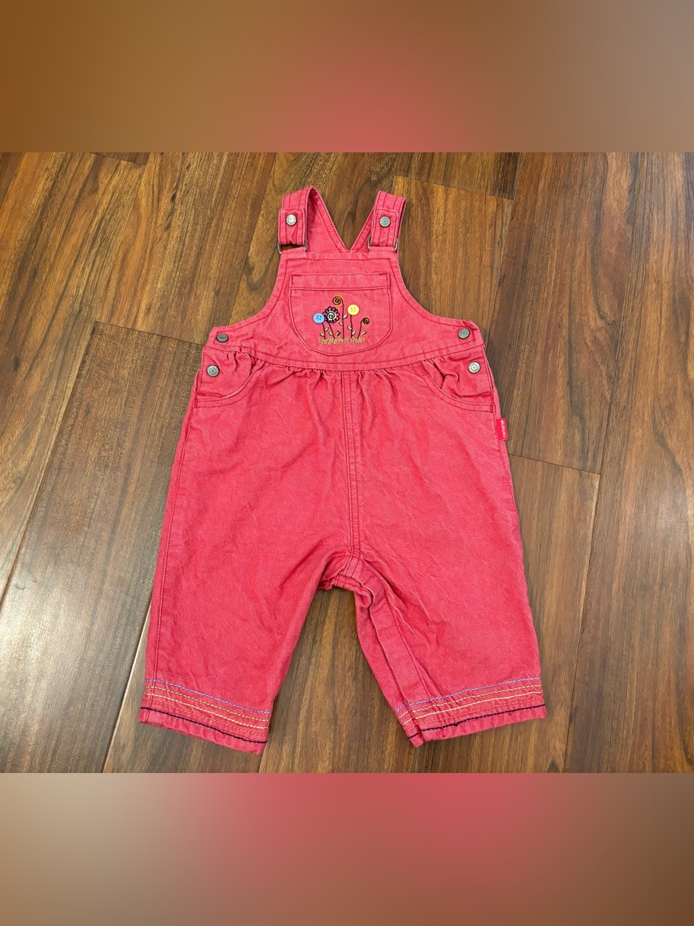 Carters Vintage Light Red Denim Embroidered Flower Button Overalls